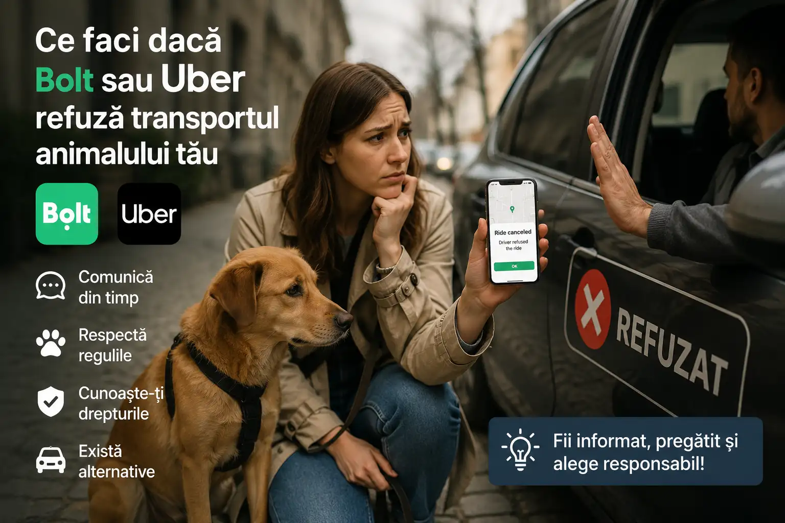 Ce faci dacă Bolt sau Uber refuză transportul animalului tău